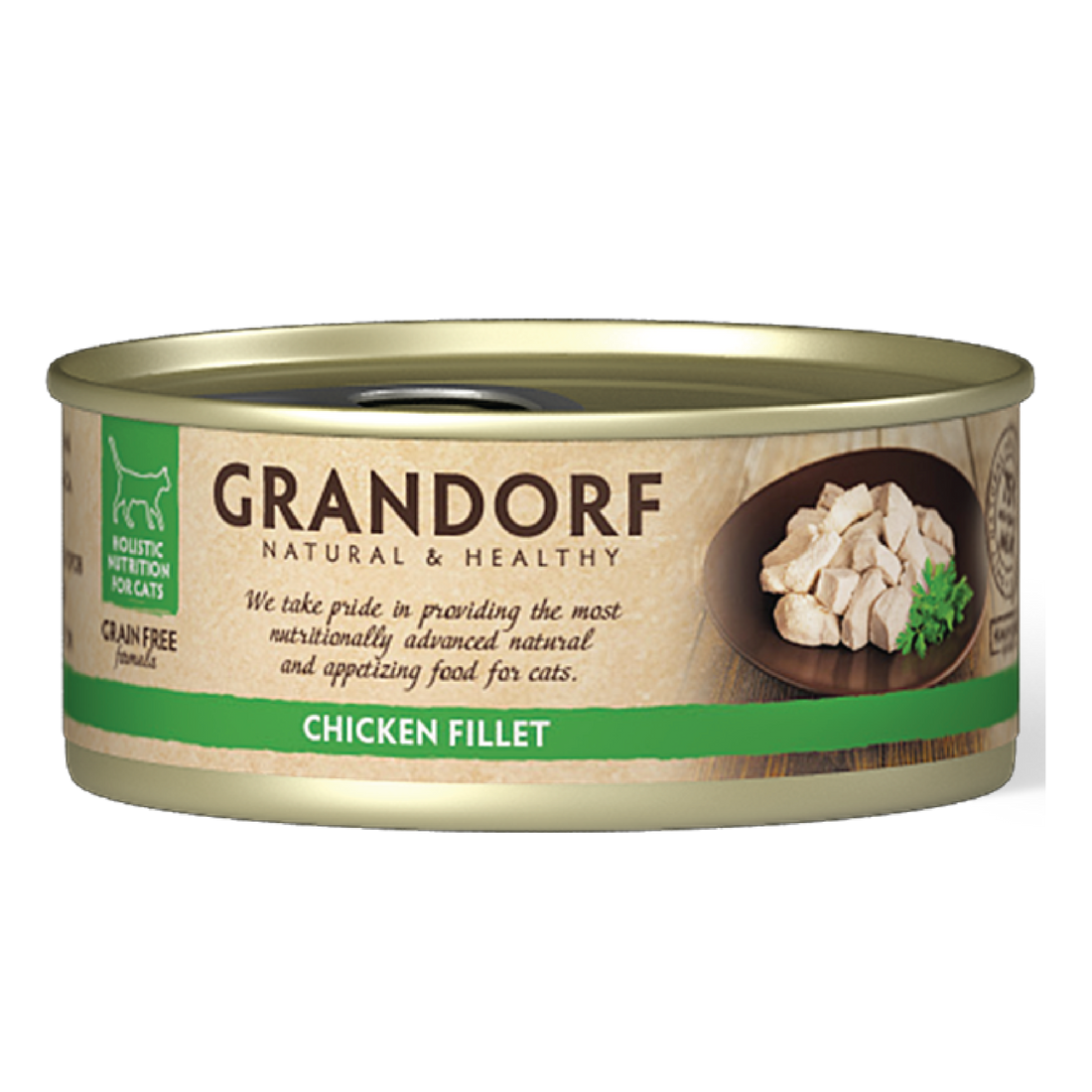 Grandorf Chicken Breast cat food pack, 70g each, 6-pack of canned feline food with tender chicken for cats.
