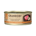 Six 70g packs of Grandorf cat food with tuna fillet and chicken breast, premium wet food for cats.