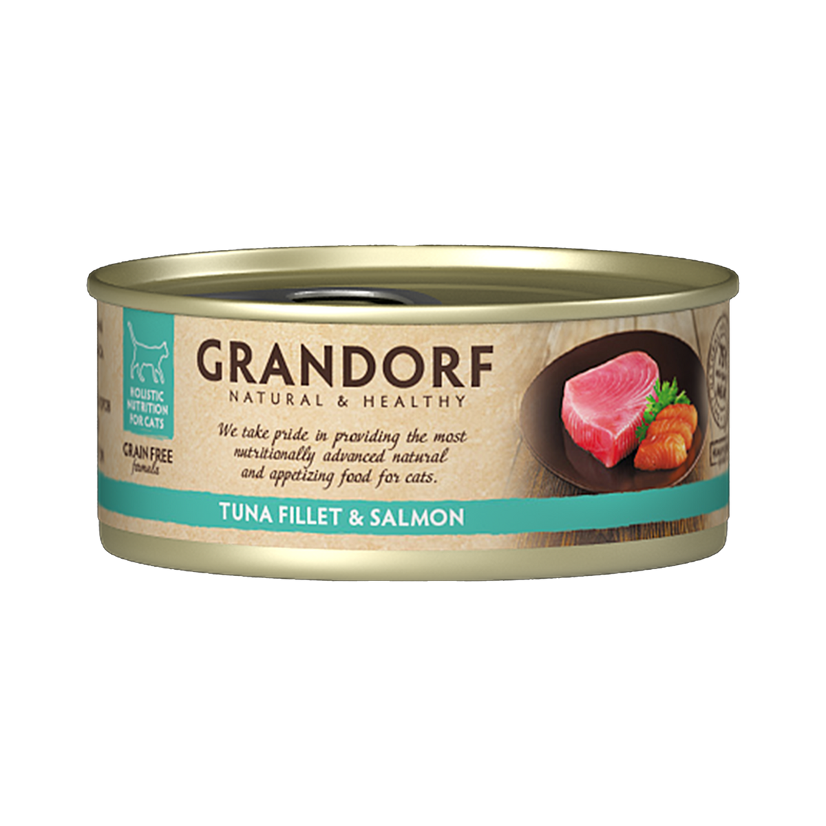 Grandorf Tuna Fillet and Salmon cat food, 70g packs, six-pack, high-quality canned food for cats with fish flavors.
