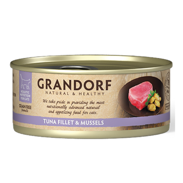 Grandorf Tuna Fillet & Mussels - 70g Pack of 6 - طعام معلب للقطط - Zue For Pet Supplies Co.