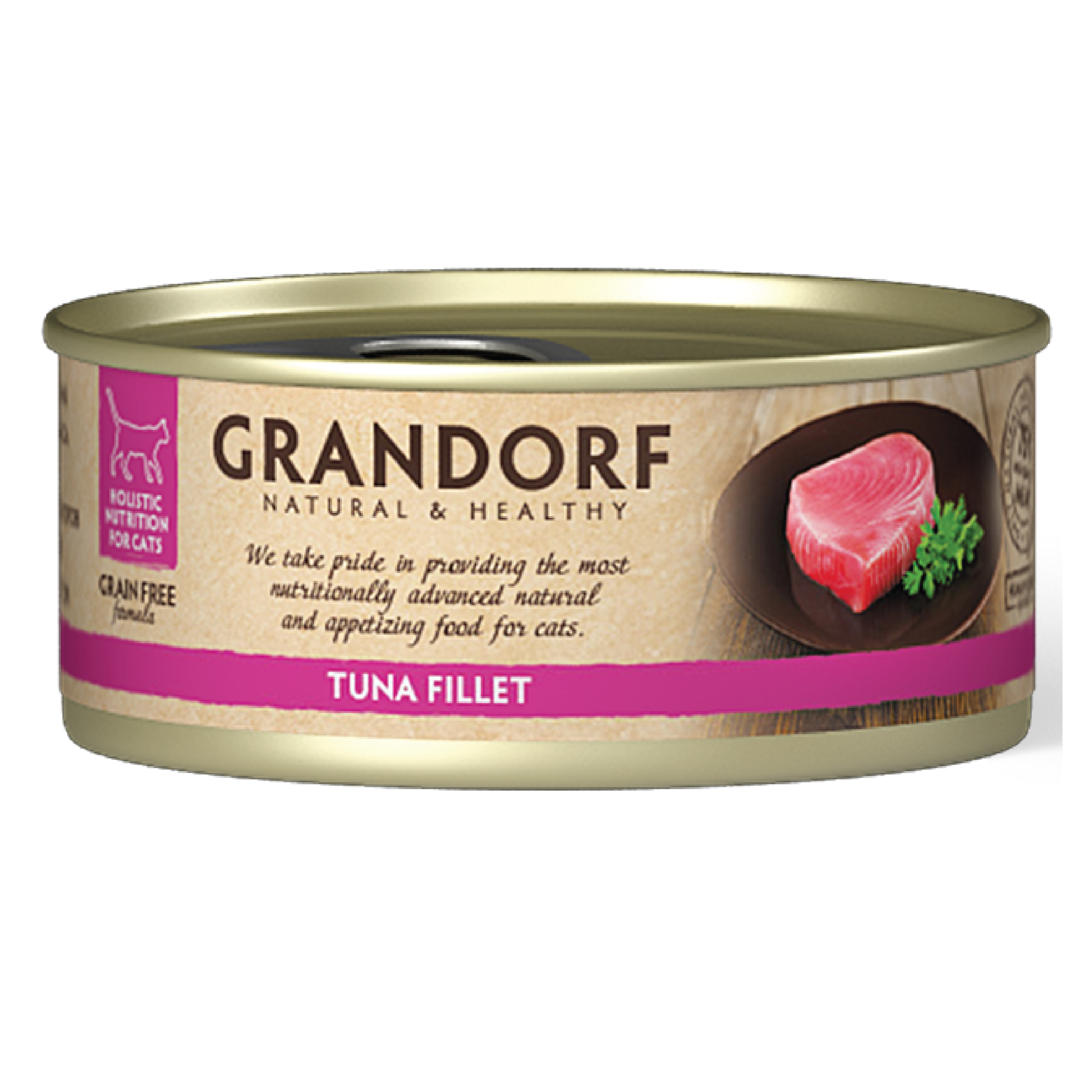 Grandorf Tuna Fillet cat food, 70g packs, six containers of canned tuna for cats, high-quality seafood pet food.