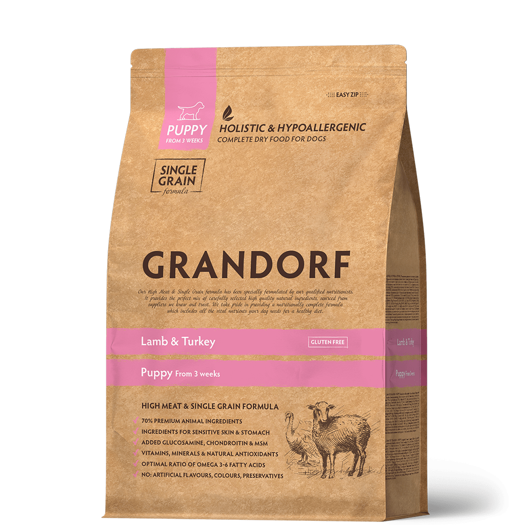 Grandorf Lamb & Turkey puppy dog food in 3kg bag, natural nutrition for puppies, includes lamb and turkey ingredients
