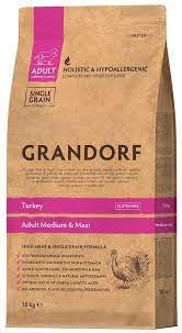 Grandorf Turkey Dog Food for adult medium and maxi dogs in a 10kg bag, high-quality, natural ingredients for healthy nutrition.