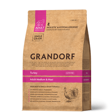Grandorf Turkey dog food for adult medium and maxi breeds, 1kg, natural nutrition for healthy dogs