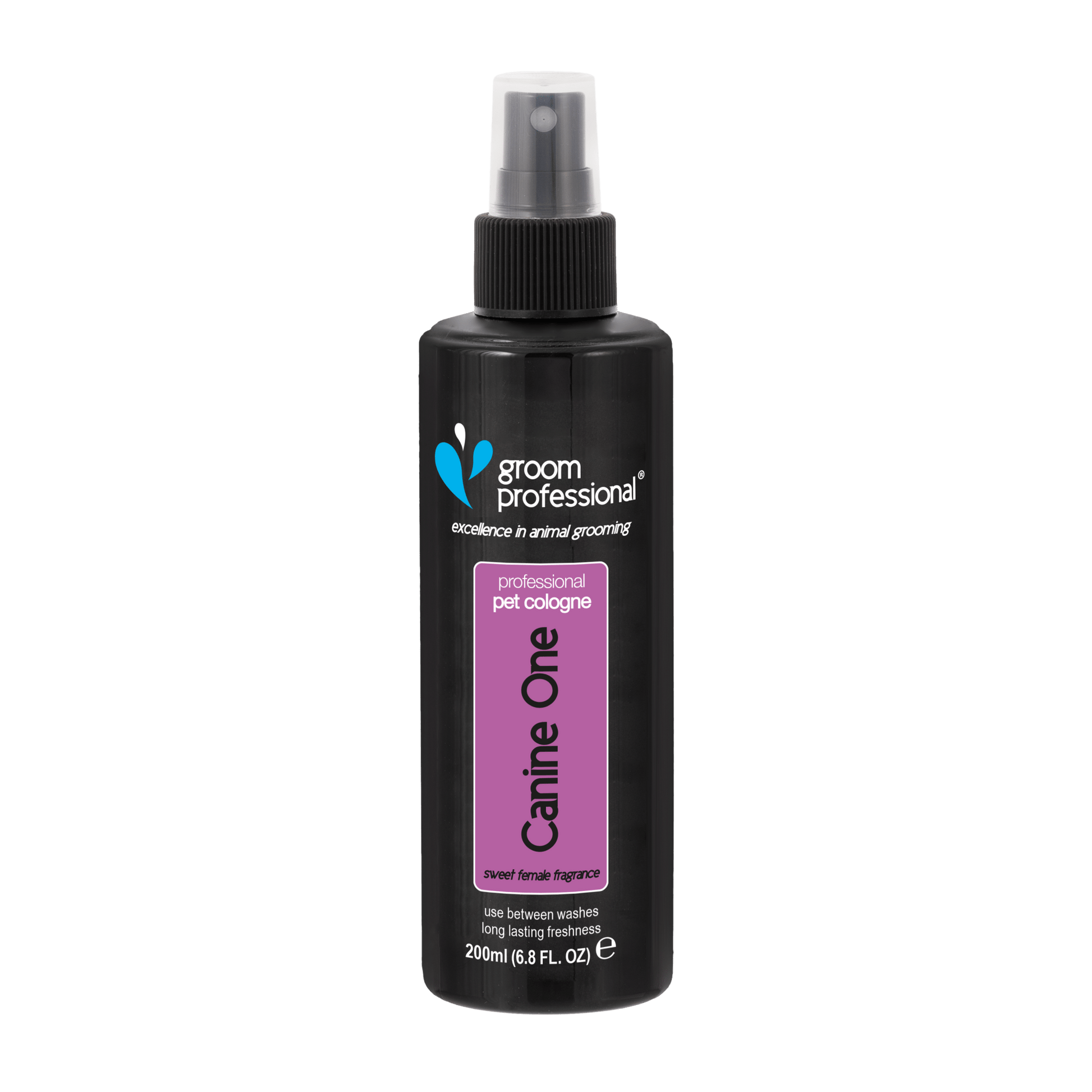 Groom Professional Canine One Cologne 200ml grooming spray for dogs, featuring a sleek bottle with a spray nozzle.