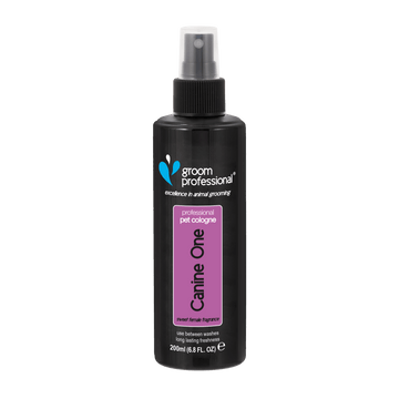 Groom Professional Canine One Cologne 200ml grooming spray for dogs, featuring a sleek bottle with a spray nozzle.