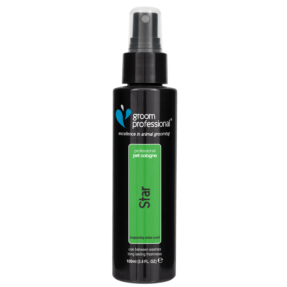 Groom Professional Star Cologne 100ml grooming spray for pets, featuring a sleek bottle with a clear cap and elegant label.