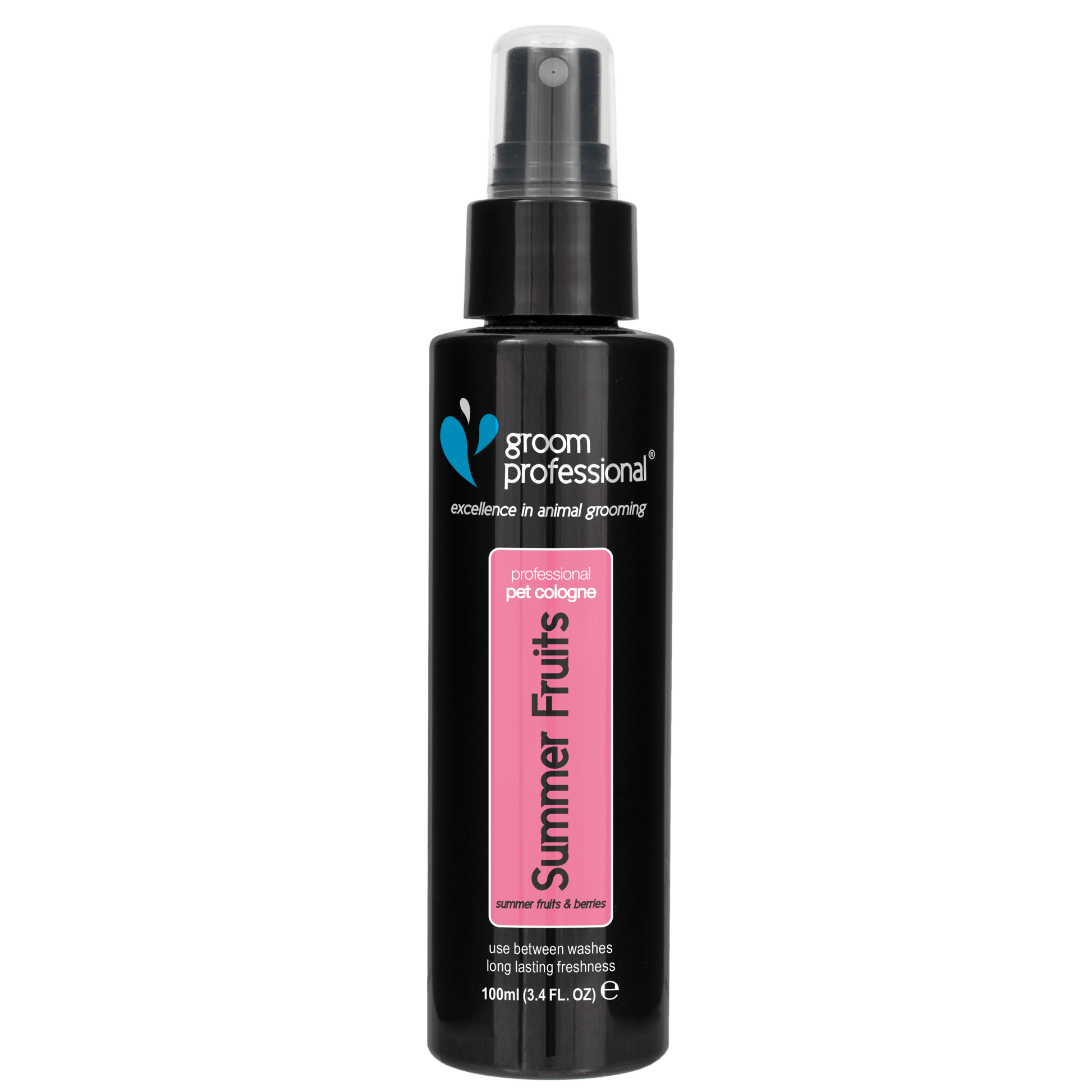 Groom Professional Summer Fruits Cologne 100ml bottle, grooming product with colorful fruit-themed label for pet grooming.