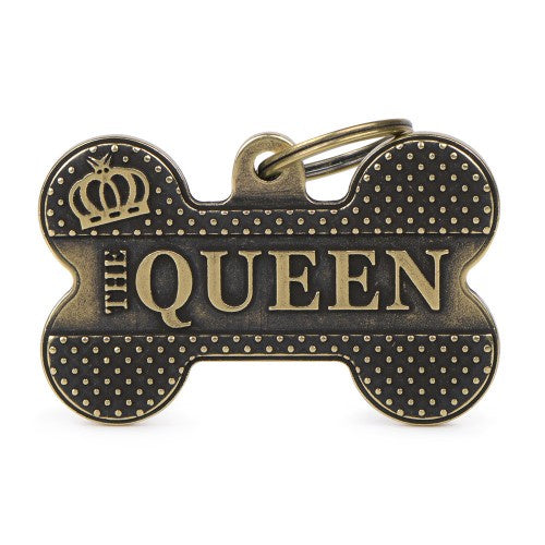 MyFamily Bronx Big Bone Queen XL ID Tag featuring a large bone-shaped design for pets, with engraved identification details.