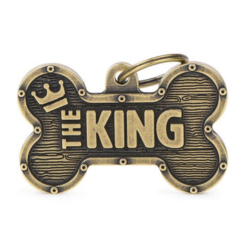 Bronx XL Bone King ID Tag by MyFamily with engraved identification details on a durable metal tag for pets.