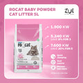 RoCat Baby Powder Cat Litter 5L, soft and absorbent cat litter with baby powder scent, designed for fresh, clean feline comfort.