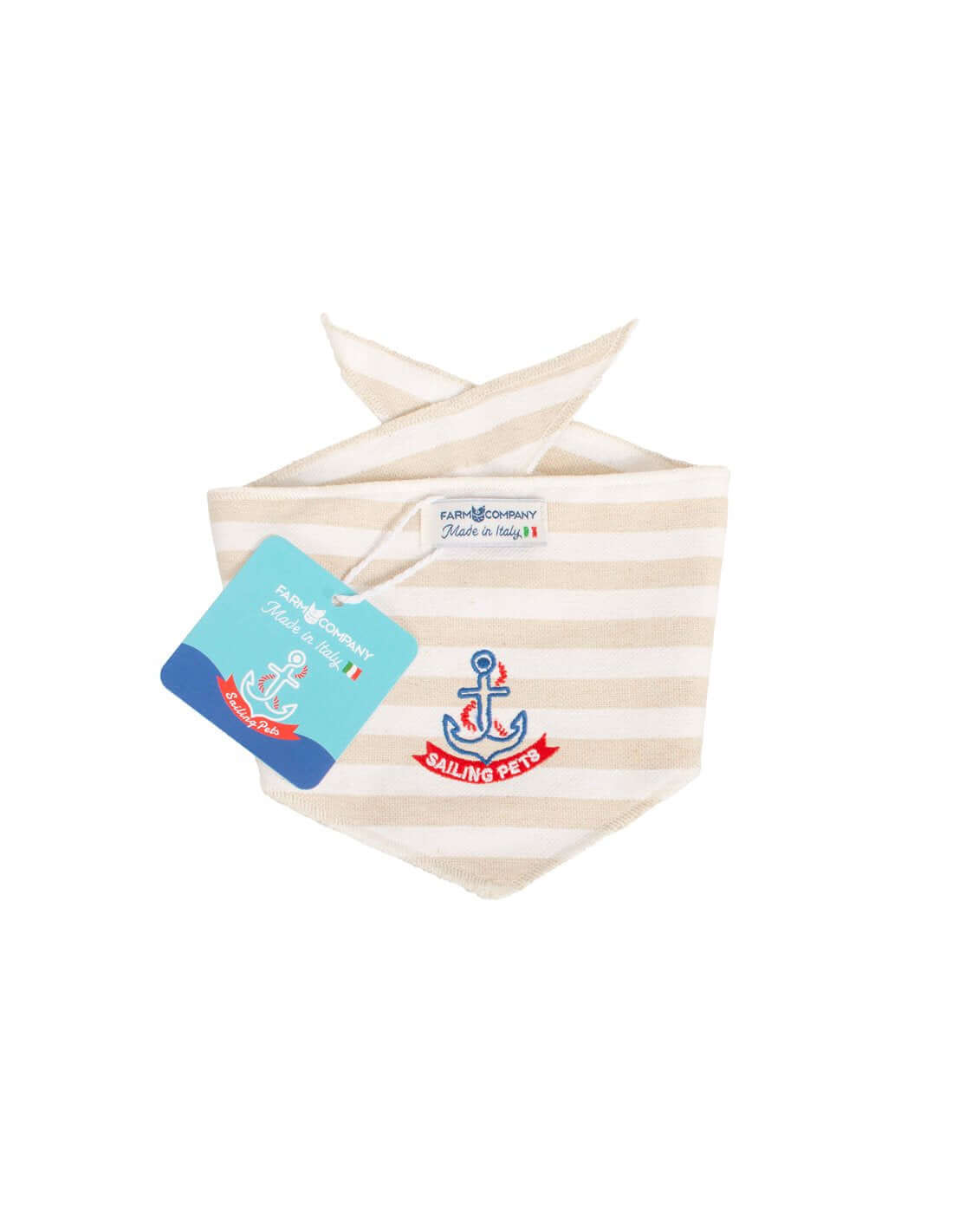 Farm Company Sailing Pet Collection Cotton Bandana Made in Italy white/beige S/M 53x14cm - اكسسوارات الكلاب - Zue For Pet Supplies Co.