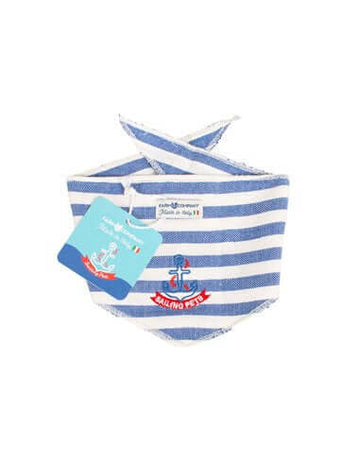 Farm Company Sailing Pet collection cotton bandana made in Italy white/blue S/M 53x14cm - اكسسوارات الكلاب - Zue For Pet Supplies Co.