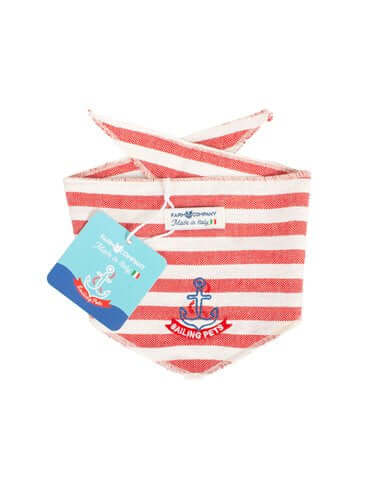 Farm Company Sailing Pet Collection Cotton Bandana Made in Italy white/red S/M 53x14cm - اكسسوارات الكلاب - Zue For Pet Supplies Co.