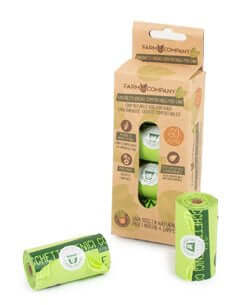 Farm Company compostable dog and cat poo bags in a 60-pack, eco-friendly waste disposal for pets.