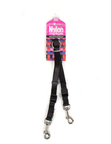 Farm Company black nylon adjustable double dog leash, 15mm x 50/76cm, with handles for control and comfort.
