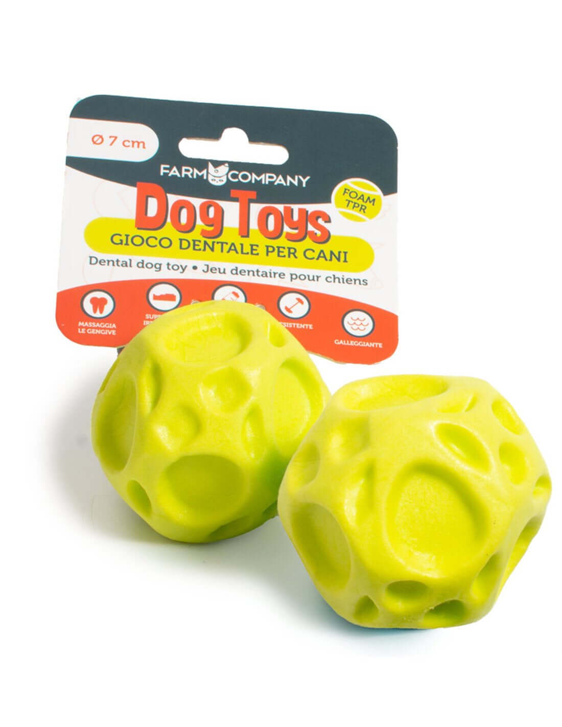 Farm Company Foam TPR Geometric Dog Toy ball, 7cm, durable and colorful for play and chewing.