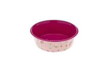 Ferribiella pink dog bowl with pattern, 11cm diameter, 290ml capacity, ideal for pet feeding and hydration.