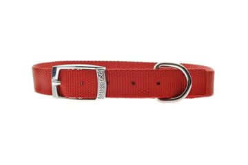 Red Ferribiella nylon dog collar with rhinestones, 10mm wide and 30cm long, featuring a stylish and durable design for small dogs.