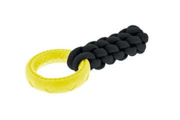 Ferribiella dog toy featuring a durable rope and TPR bounce ring, 8.5x28cm, designed for active dogs to chew and play.