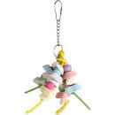 Flamingo Bt Caly 22cm bird toy with colorful feathers and hanging elements, designed for pet birds.