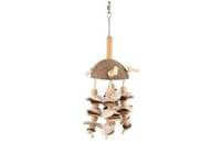 Flamingo BT Sully bird toy with coconut, rope, and loofah, 47cm long, designed for bird enrichment and play.