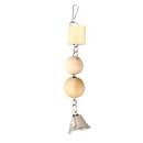 Flamingo bird toy with wooden blocks for parrots, 25cm long, designed to entertain and stimulate pet birds.