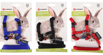 Flamingo rabbit harness and lead set with adjustable 20-30cm straps, lightweight and secure for small rabbits.