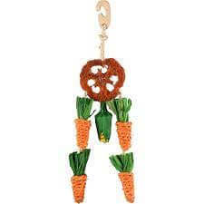 Flamingo Sat Legou Hanger Carrot Multi with Loofah for small animals, 32cm, colorful pet accessory for enrichment and play.