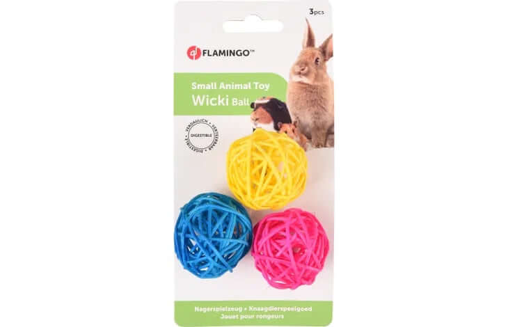Flamingo Sat Wicki Ball Yellow/Fuchsia/Blue 3pcs Dia.3.5cm - اكسسوارات الحيوانات الصغيرة - Zue For Pet Supplies Co.