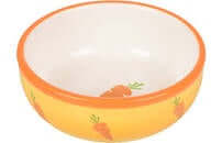 Yellow ceramic feeding bowl for small animals by Flamingo, 13cm diameter, 310ml capacity, ideal for small pet food and water.