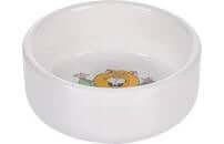 White Marmo ceramic feeding bowl for small animals, round 8.5x8.5x3.5cm, 125ml capacity, Flamingo brand, suitable for small pet food.