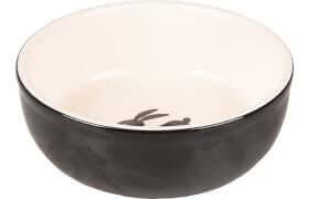 Small Animal Nala ceramic feeding bowl by Flamingo, black and white, 13.3cm x 13.3cm x 4.6cm, 400ml capacity for small pets.