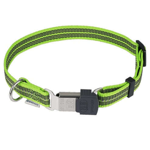 Herm Sprenger reflective green adjustable dog collar with a 40-55 cm (16-22 inch) length, suitable for training and everyday use.