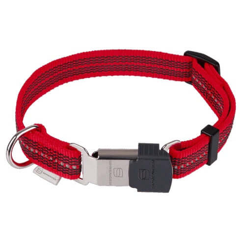 Herm Sprenger reflective red adjustable dog collar for dogs, 40-55 cm (16-22 inches), featuring secure buckle and reflective material.