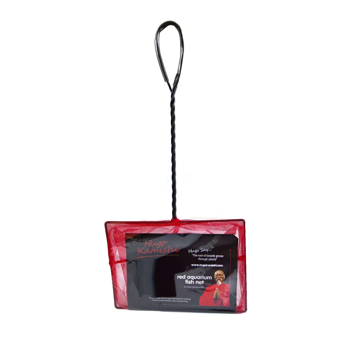 Red Hugo Aquarium Net 10-inch aquarium accessory by Hugo Kamishi, designed for safe fish handling and tank cleaning.