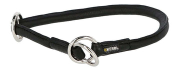 Black leather dog collar by Kerbl, 45cmx8mm, round design with stopper, suitable for dogs, stylish and durable accessory.