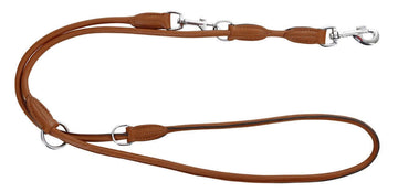Kerbl Round Leather Guide Leash Roma for dogs, 200cm long, 8mm wide, in cognac color, durable leather dog leash.