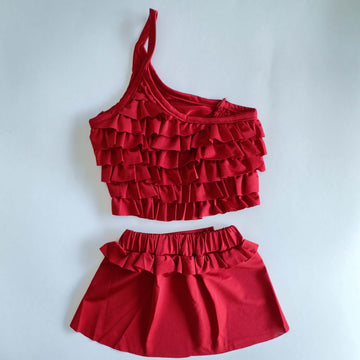 Red Ziggy Dog bikini for small dogs, colorful pet apparel with adjustable straps, perfect for summer or beach outings.