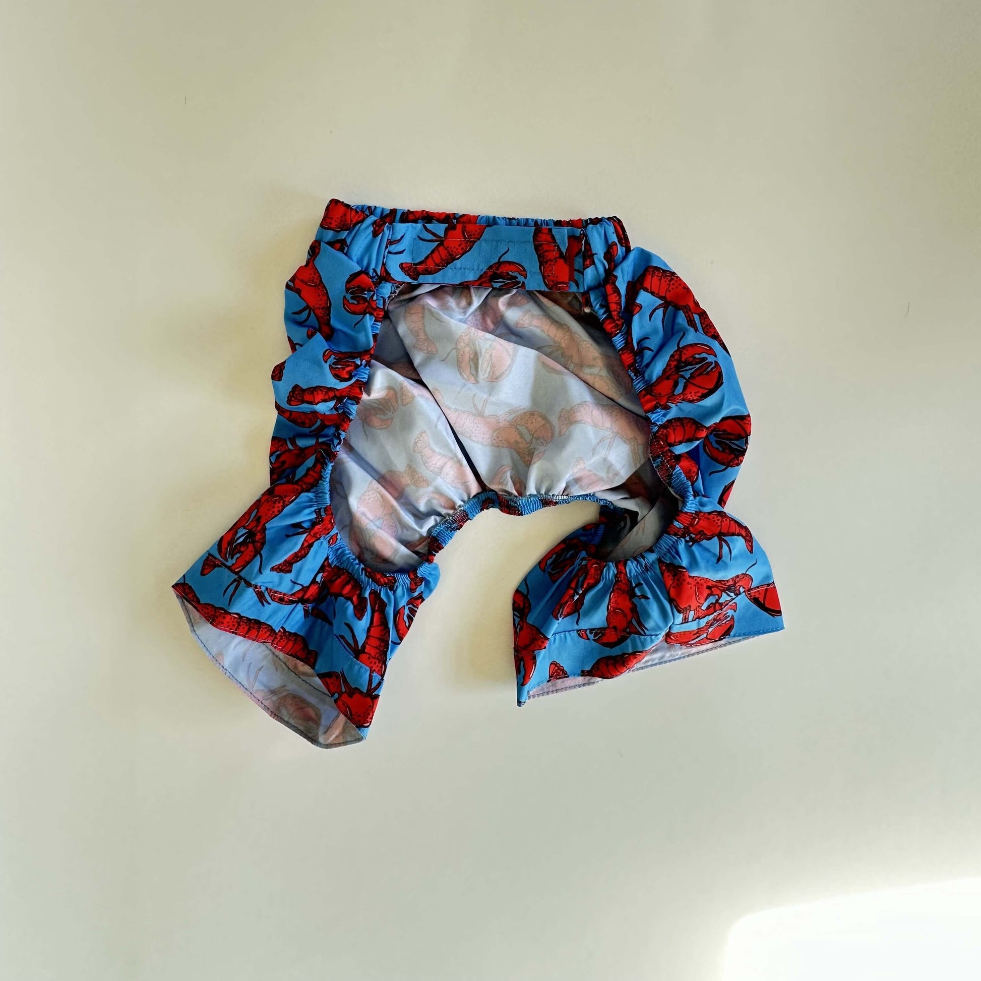 Blue Ziggy Dog swim shorts with lobster print in XXL size, designed for pets' summer beachwear.